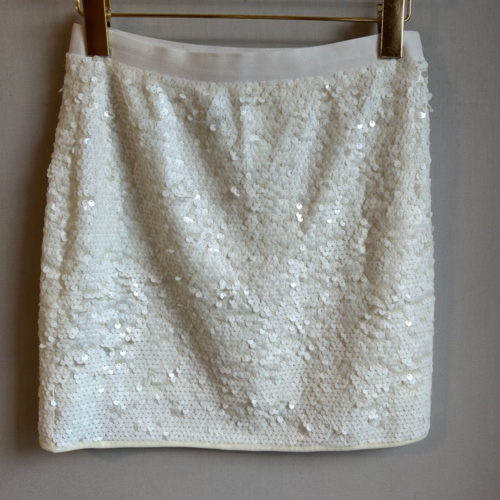 BCBGMaxAzria White Sequin Mini Skirt